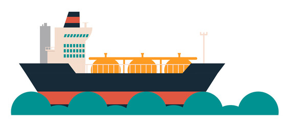 Ship transporting oil. Flat design illustration. Vector