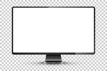 Trendy realistic thin frame monitor mock up with blank white screen isolated. PNG. Vector illustration - obrazy, fototapety, plakaty