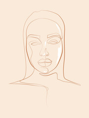 Woman face continuous line drawing. Abstract minimal woman portrait.