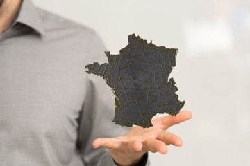france map of the country 3d in hand