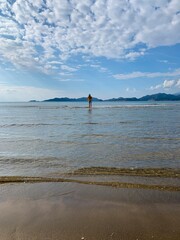 Human silhouette in the seascape background