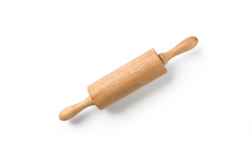 wooden rolling pin isolated on white background with clipping path