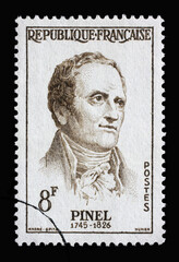 Stamp printed in the France shows Pinel Philippe (1745-1826), circa 1958