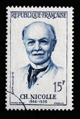 Stamp printed in the France shows Charles Nicolle (1866-1936), circa 1958
