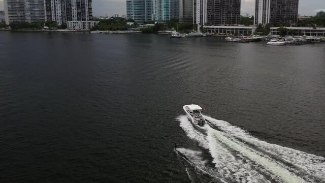 Flying Around a Wakeboarding Boat in Miami Bay