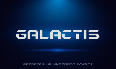 Galactis, abstract technology science space alphabet uppercase font. Typography vector illustration