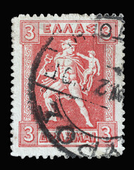Stamp printed in Greece shows Hermes holding his little brother Arkas, Litho Hermes and Iris series, circa 1921