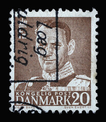 Stamp printed in Denmark shows King Frederik IX, series, circa 1950