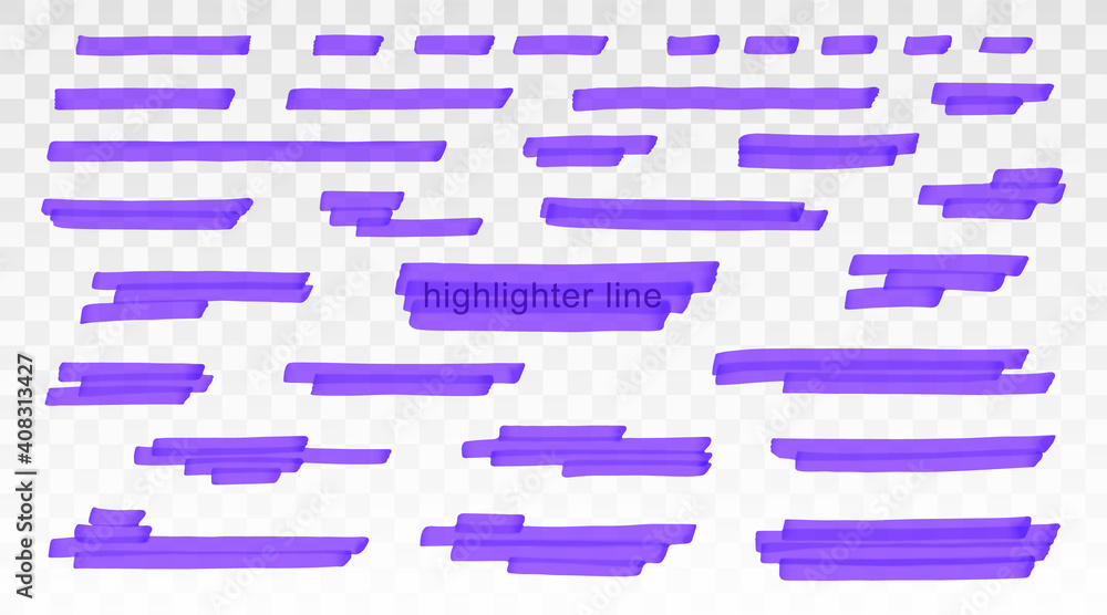 Aufkleber purple highlighter lines set isolated on transparent background. marker pen highlight underline stro