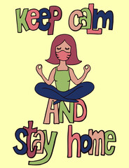 Keep calm and stay home vector illustration hand drawing outlines coloring book