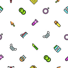 Obraz premium Seamless Pattern Abstract Doodle Elements Hand Drawn Collection Medicine Vector Design Style Background Medic Syringe Tablet Heart Illustration Cartoon Icons