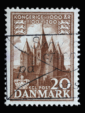 Stamp printed in Denmark shows Church of Kalundborg, Series 1000 years of Danish Kingdom, circa 1953