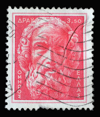 Stamp printed in Greece shows Bust of Homer, circa 1955