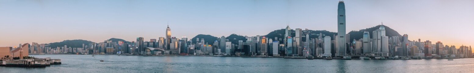Fototapeta na wymiar Panorama image of Hong Kong Victoria Harbor Scenes