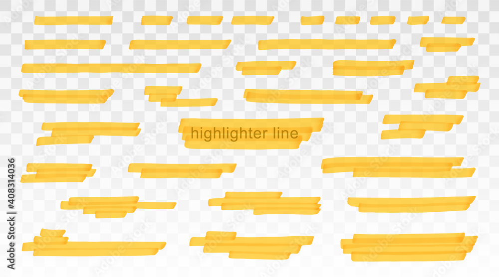 Fototapete yellow highlighter lines set isolated on transparent background. marker pen highlight underline stro