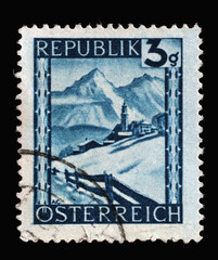 Stamp printed in Austria shows Lermoos, Tyrol from the series Landscapes, circa 1945.