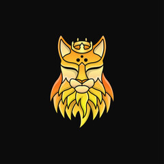 King of Cats Logo, Yellow Cat King Character Illustration