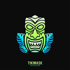 Colorful Tiki Mask Logo Design Vector Illustration