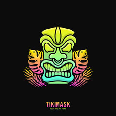 Colorful Tiki Mask Logo Design Vector Illustration