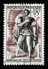 Stamp printed in the France shows image of Hernani, Hernani ou l'Honneur Castillan by Victor Hugo,...