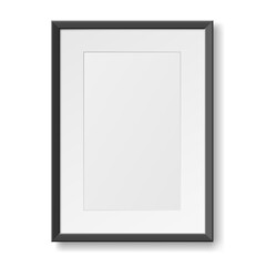 Realistic photo frame for wall. Vertical empty photo frame with copy space isolated