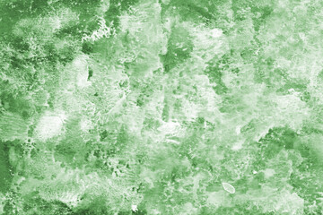 Green ink and watercolor texture on white paper background. Paint leaks and decalcomania effects. Hand-painted gouache abstract image. Mess on the canvas.