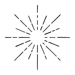 Vector hand drawn illustration of light rays, sunburst. Vintage style element, round frame, isolated on white background.