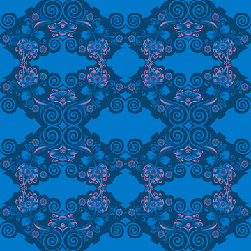 Seamless pattern consisting of stylized flowers and leaves. Japanese motives. Wallpaper. Vector graphics