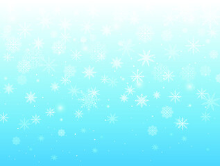 Naklejka na ściany i meble Blue background with falling snow and snowflakes for new year and Christmas, for greeting card, posters, printing and web