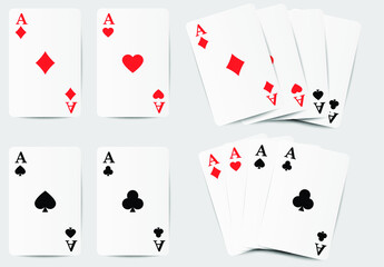 A set of four aces. Four aces. Playing cards. Poker winner. 3d vector illustration.