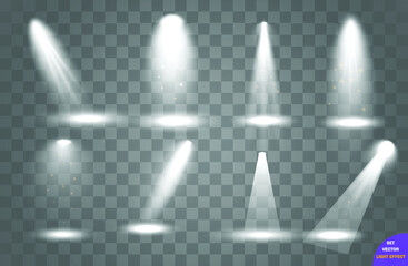 Scene illumination big collection, transparent effects. Bright lighting with spotlights.Vector