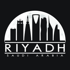 Riyadh Full Moon Night Skyline Silhouette Design City Vector Art Background.