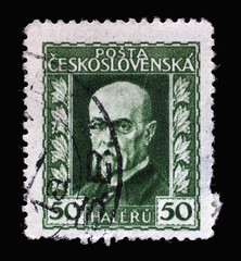 Stamp printed in Czechoslovakia shows first President of Czechoslovakia - Thomas Garrigue Masaryk, circa 1925