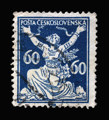 Stamp printed in Czechoslovakia shows Breaking Chains to Freedom, Series Allegory of Republic, circa 1920