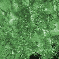 Green ink and watercolor texture on white paper background. Paint leaks and decalcomania effects. Hand-painted gouache abstract image. Mess on the canvas.