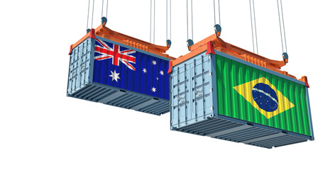 Freight containers with Brazil and Australia flag. 3D Rendering 