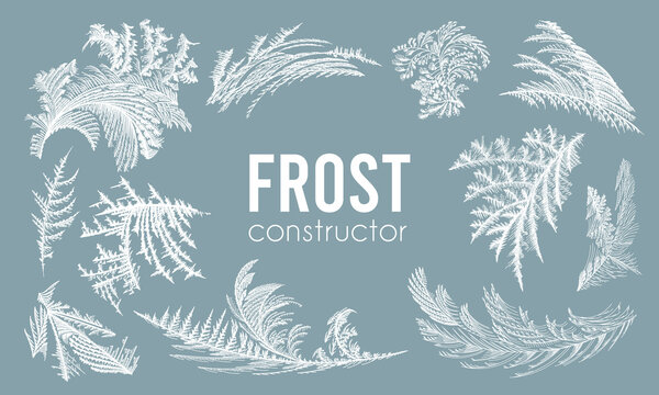Design element kit, frost ice window pattern, winter christmas set, fresh cool handdrawn graphic