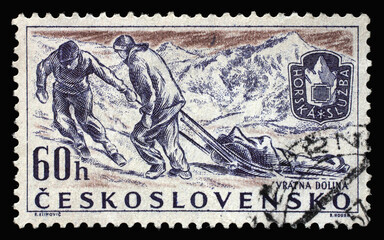 Stamp printed in Czechoslovakia shows Mountain Climbing Rescue Service, Sports 1957 series, circa 1957