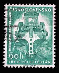 Stamp printed in Czechoslovakia shows Ditch-digging machine, Series 3rd Five-Year Plan, circa 1961