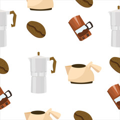 Seamless pattern with geyser coffee maker, vector illustration for print