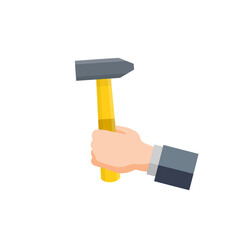 Hammer in hand. Technical work and repairs. Building tool. Flat cartoon icon