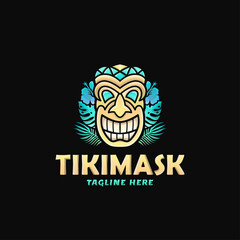 Colorful Tiki Mask Logo Design Vector Illustration