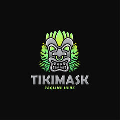 Colorful Tiki Mask Logo Design Vector Illustration