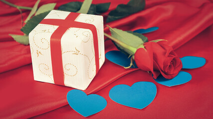 romantic composition for Valentine's day on a red background.
