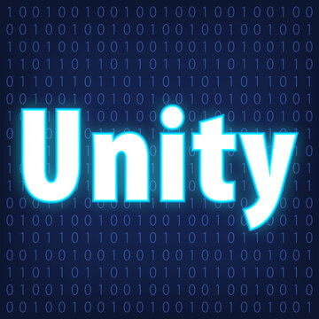Machine code languages in neon style. Programming concept in blue.  Unity on binary code background for your design. External glow. EPS10.