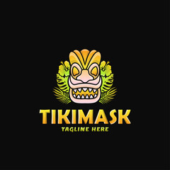 Colorful Tiki Mask Logo Design Vector Illustration