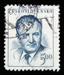 Stamp printed in Czechoslovakia shows a portrait of President Klement Gottwald, circa 1948