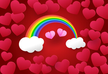 Happy Valentines Day, rainbow and heart, vector design, paper art style.