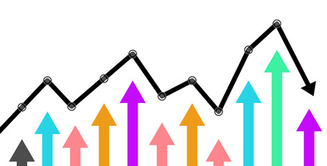 Abstract Business chart with trend line graph and arrows of stock market in flat icon design on white color background