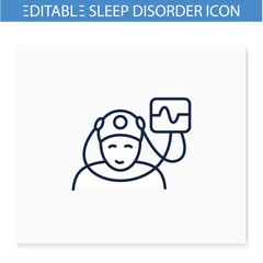 Electroencephalogram line icon. Sleep study. Brain, sleep examination. Sleep disorder. Healthy sleeping concept. Cerebral problems treatment. Examination during sleep. Isolated vector illustration